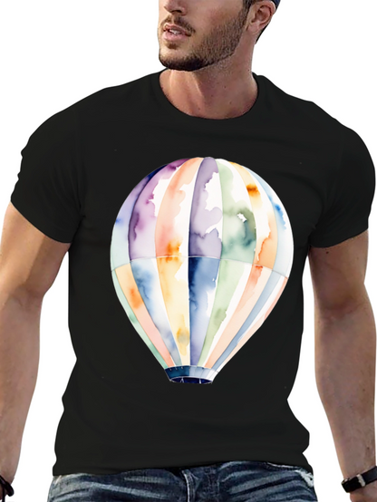 Camiseta Negra Globo Aerostático Acuarela