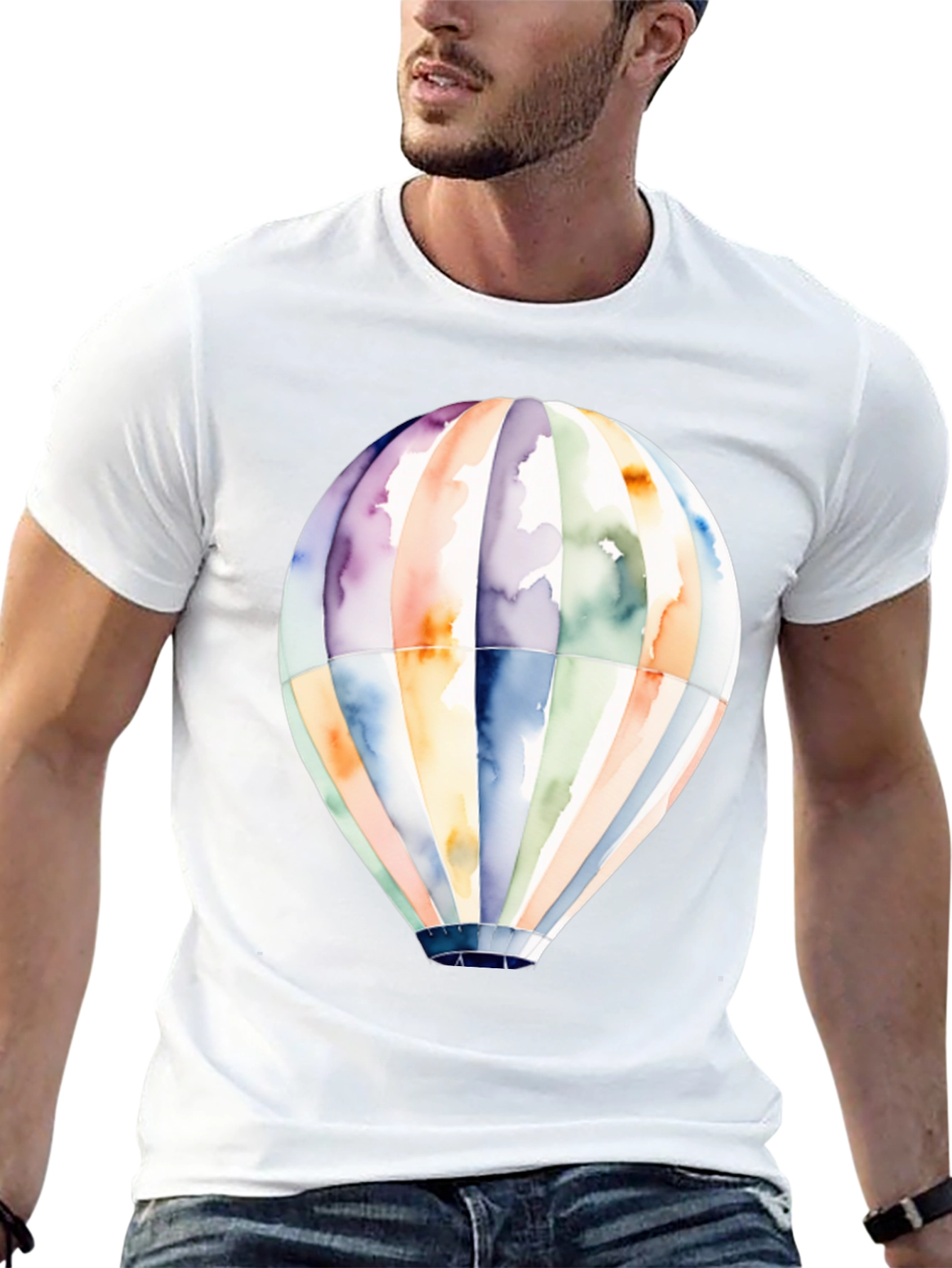 Camiseta Negra Globo Aerostático Acuarela