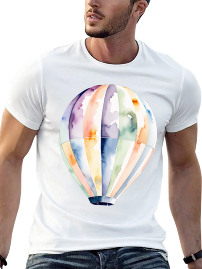 Camiseta Negra Globo Aerostático Acuarela