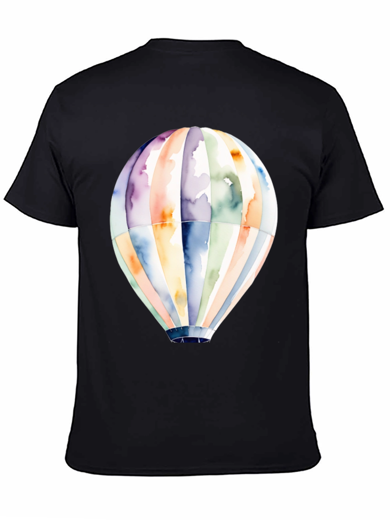 Camiseta Negra Globo Aerostático Acuarela