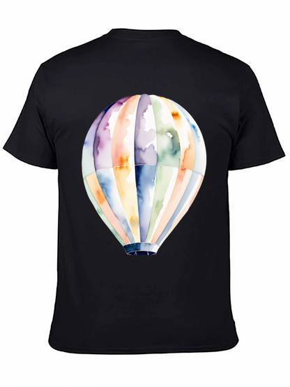 Camiseta Negra Globo Aerostático Acuarela