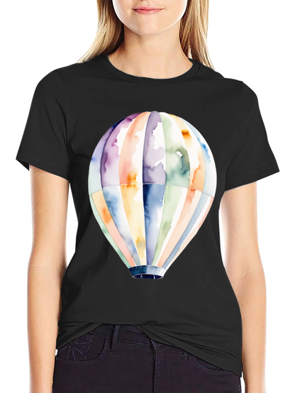Camiseta Negra Globo Aerostático Acuarela