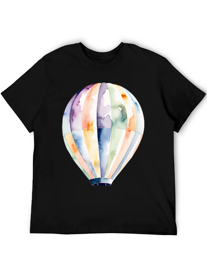 Camiseta Negra Globo Aerostático Acuarela