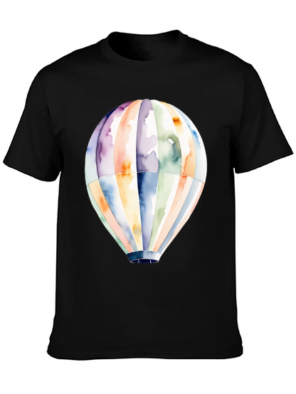 Camiseta Negra Globo Aerostático Acuarela