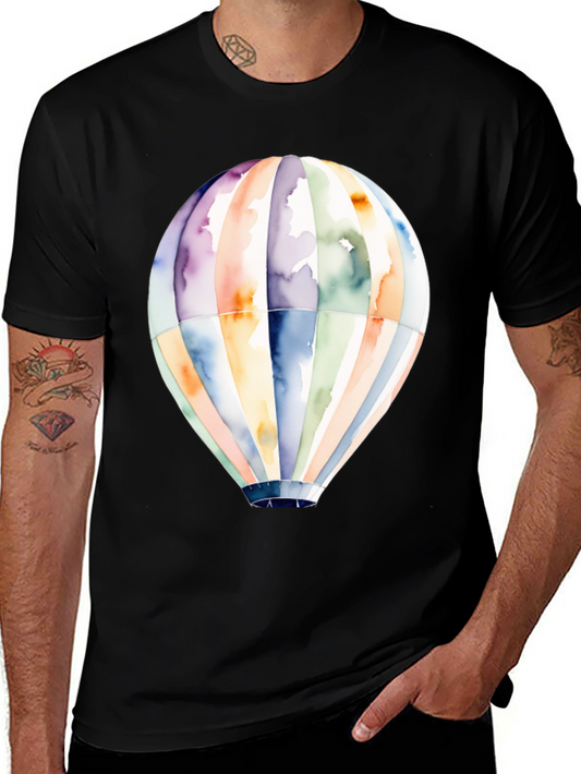 Camiseta Negra Globo Aerostático Acuarela