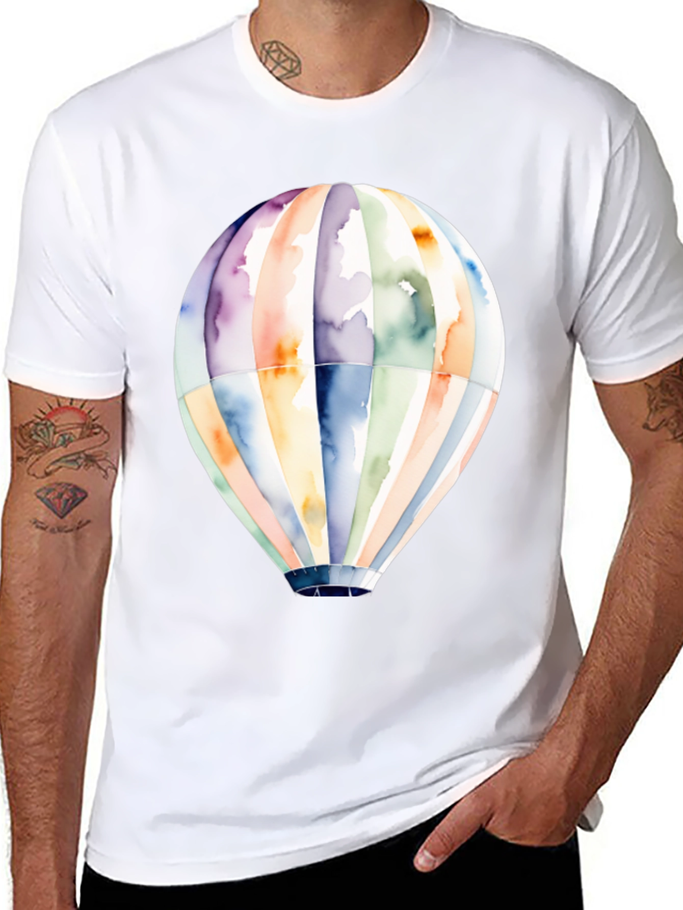 Camiseta Negra Globo Aerostático Acuarela