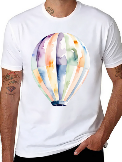 Camiseta Negra Globo Aerostático Acuarela