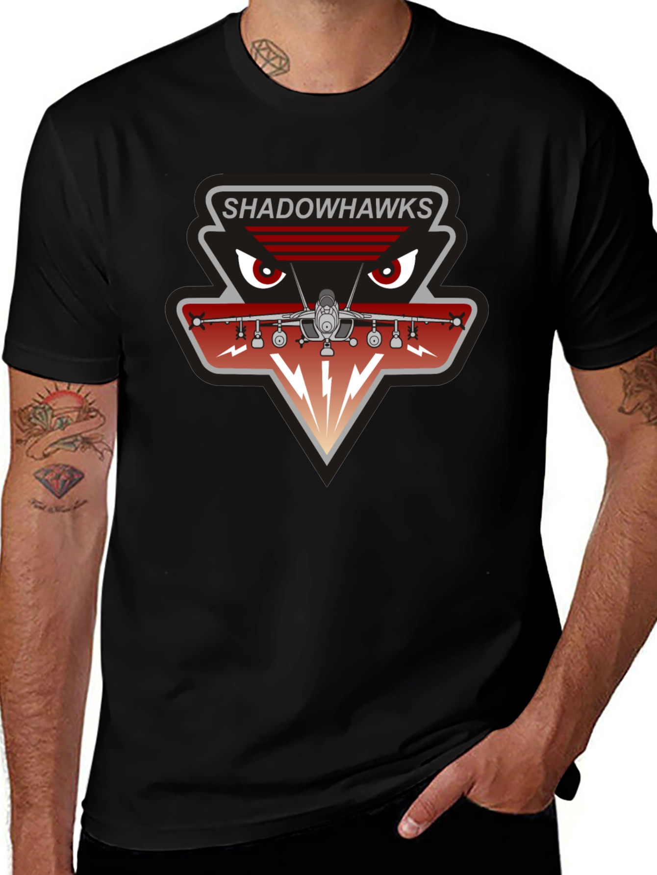 Camiseta Negra Shadowhawks - Diseño Aviación Militar