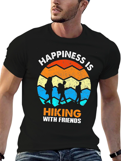 Camiseta Negra Happiness is Hiking with Friends
