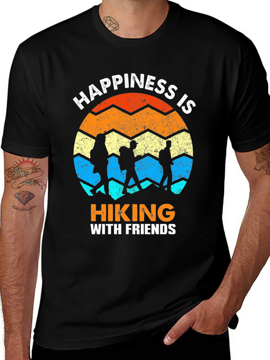 Camiseta Negra Happiness is Hiking with Friends